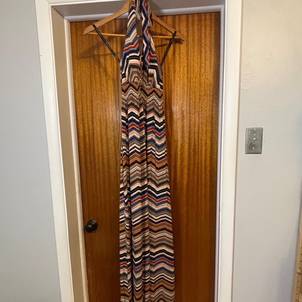 Bisou Bisou Michele Bohbot Womens Chevron Halter Maxi Dress Multicolor Size 10
